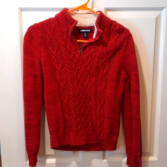 Lands End Sweater Boys Medium Red Cable Knit Pullover Preppy Classic Holiday - Picture 1 of 5